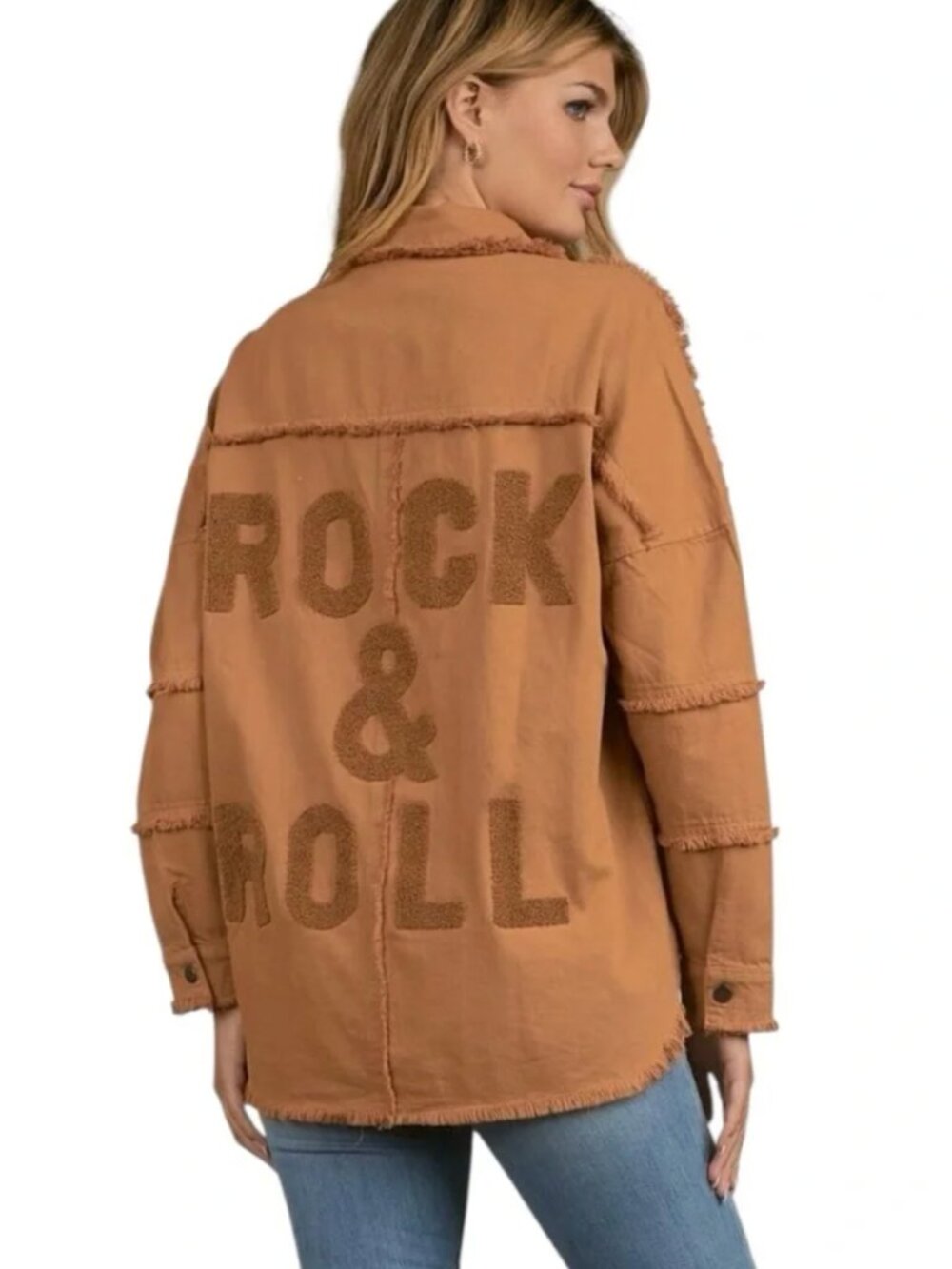 NWT Elan Rock & Roll Distressed Oversized Shacket in Camel / S